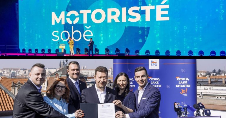 Motoristé sobě vs. SPD, Trikolora, Svobodní a PRO - koláž Deníku TO