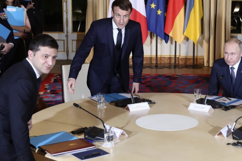 Zelenskyj, Macron a Putin v prosinci 2019